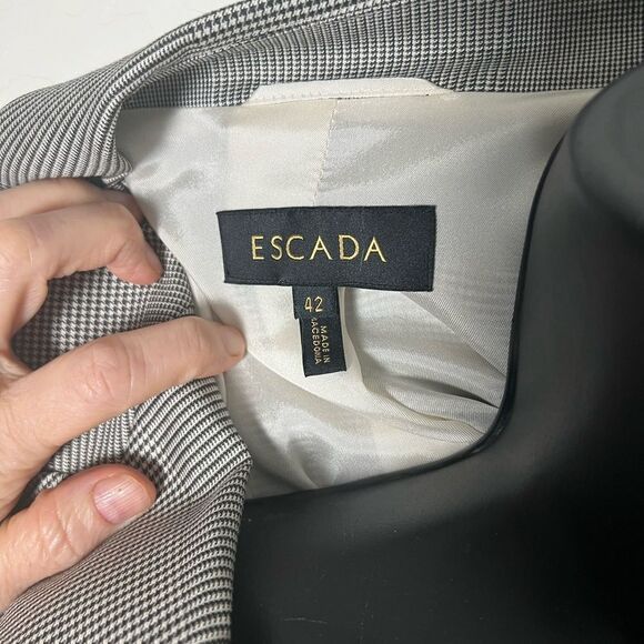 Escada plaid blazer Windowpane Black White Classic Wool Single Breast 42 L - Picture 15 of 16